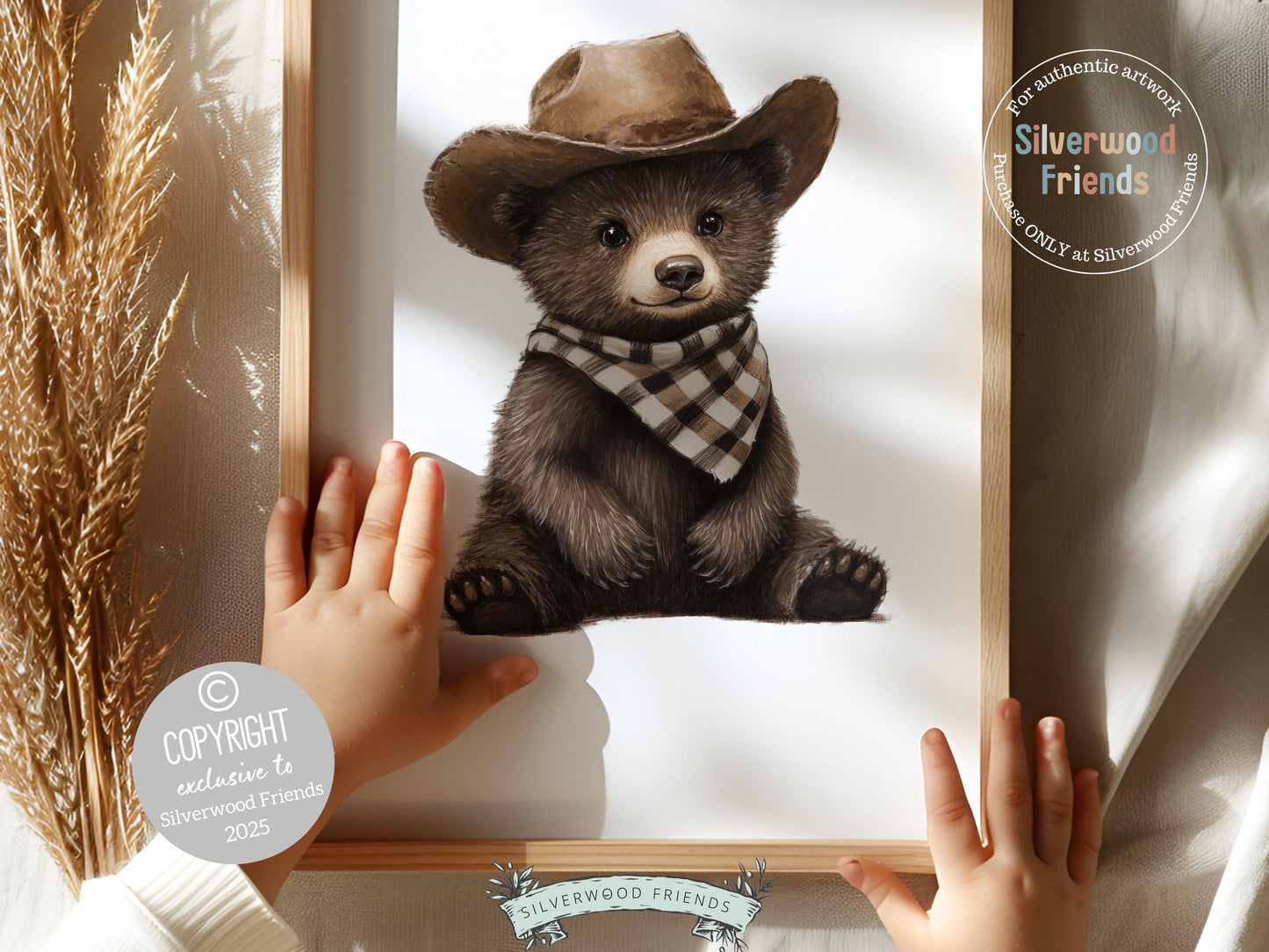 Woodland Bear Nursery Print, Cowboy Bear Nursery Decor, Neutral Western Nursery Decor, Baby Woodland Bear Nursery Wall Art Digital Print