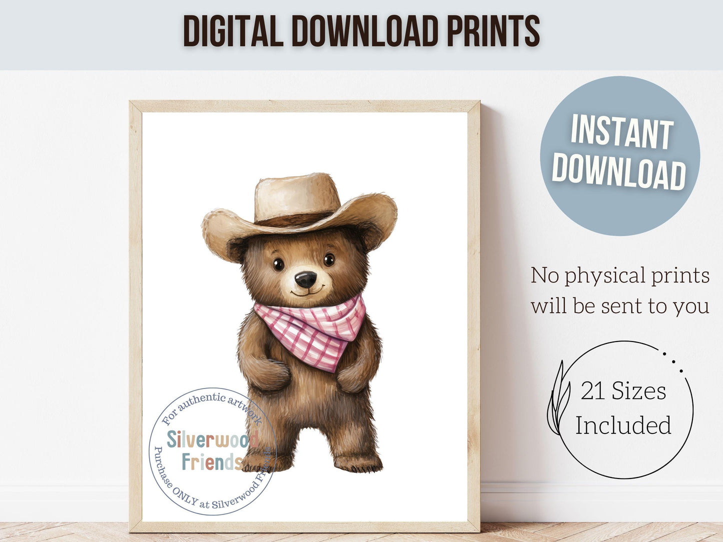 Woodland Bear Nursery Print, Baby Girl Cowgirl Western Nursery Decor, Pink Cowgirl Bear Nursery Wall Art, Girls Farmhouse Room Digital Print