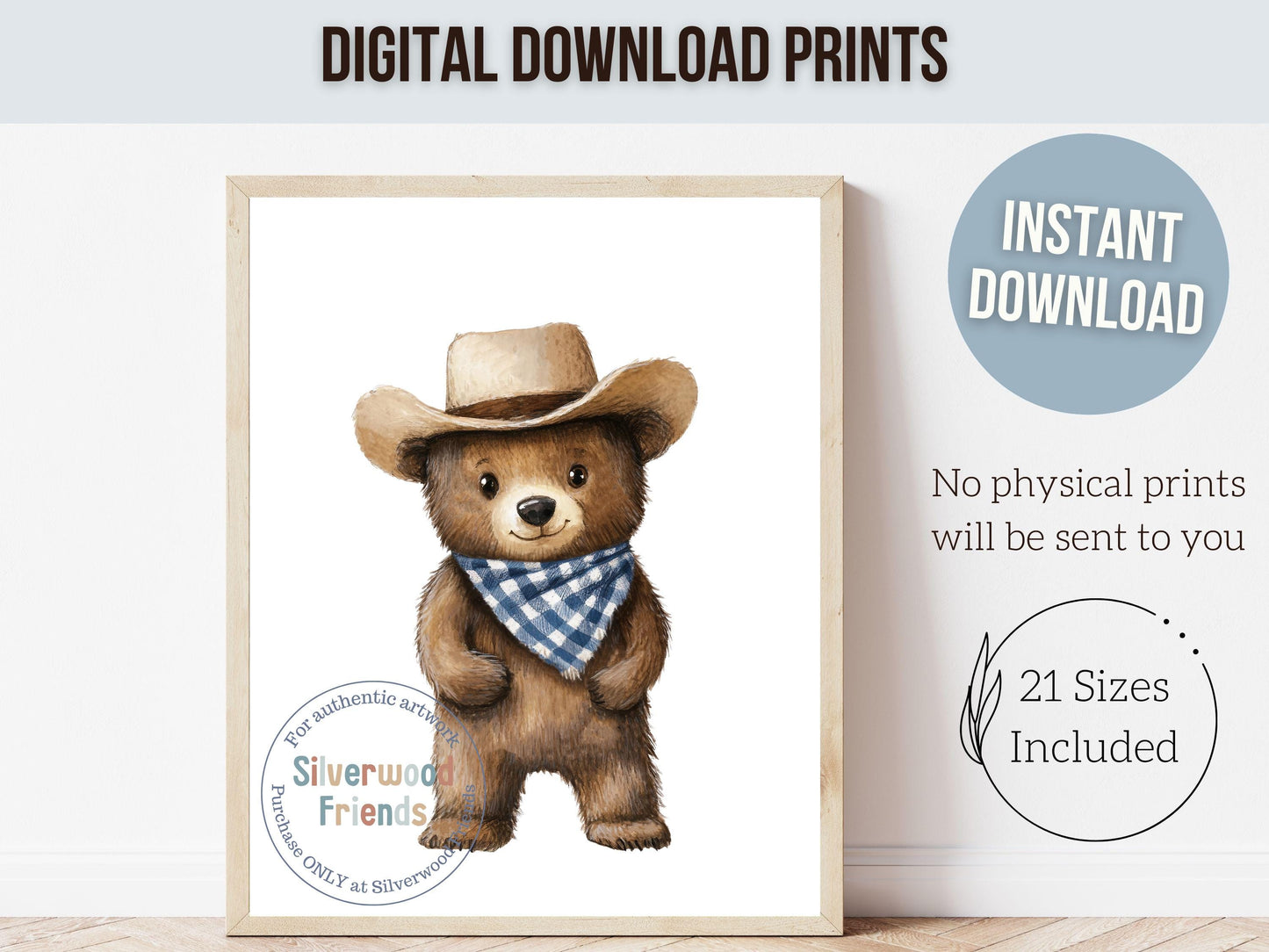 Woodland Bear Nursery Print, Baby Boy Cowboy Nursery Decor, Western Bear Nursery Decor, Baby Bear Western Nursery Wall Art Digital Print