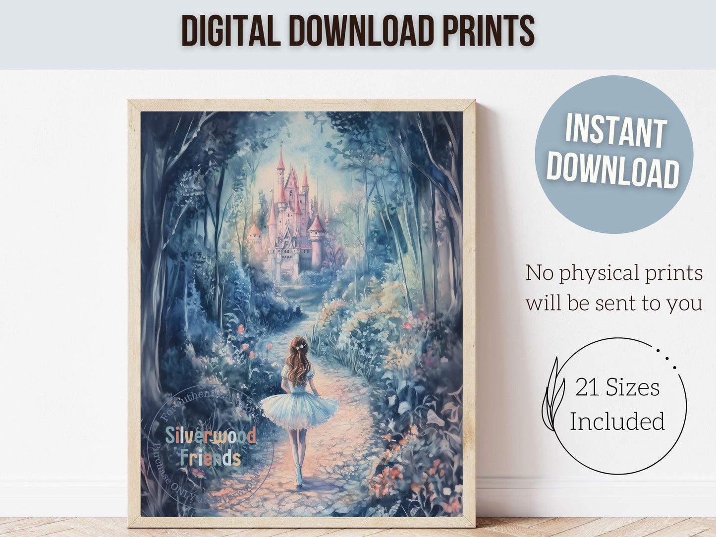 Baby Girl Princess Nursery Print, Fairytale Nursery Decor, Woodland Fairy Nursery Wall Art, Enchanted Forest Theme Wall Decor Digital Print