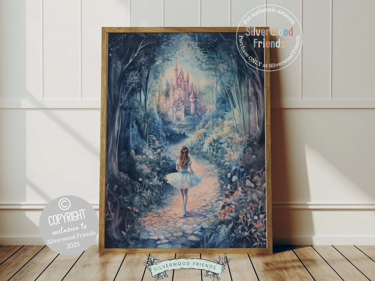 Let your little one’s nursery bloom with magic and wonder with our Princess Nursery Print, featuring an adorable ballerina journeying toward a fairytale castle hidden in the woods. A perfect fit for any princess-themed room, this enchanting piece brings storybook dreams to life. 👑🩰🌿