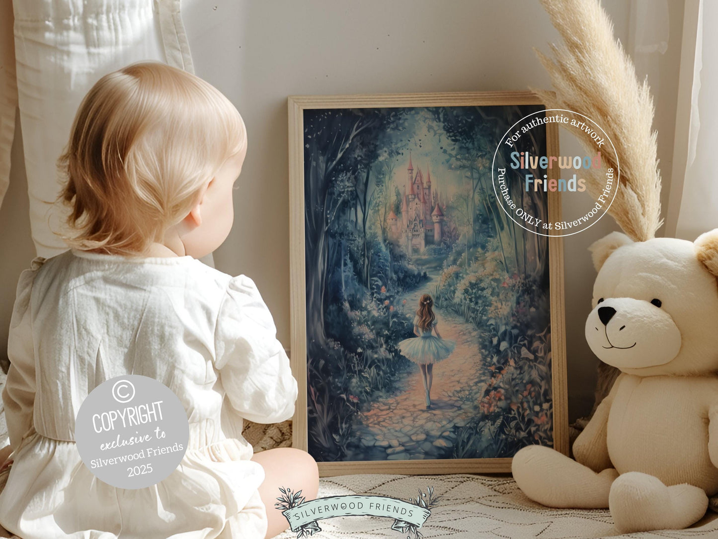 Baby Girl Princess Nursery Print, Fairytale Nursery Decor, Woodland Fairy Nursery Wall Art, Enchanted Forest Theme Wall Decor Digital Print