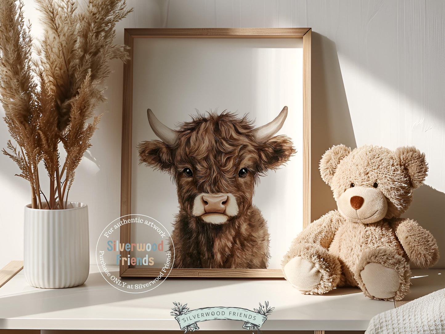 Peeking Highland Cow Nursery Print, Baby Highland Cow Nursery Decor Gift, Gender Neutral Baby Farm Animal Bedroom Wall Decor Digital Print