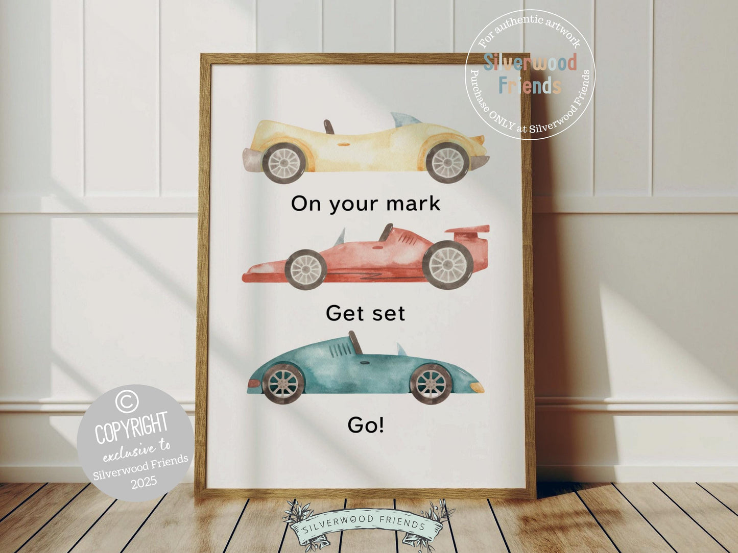 Vroom vroom! Add a playful touch to your little boy’s room with our Transport Car Nursery Print, featuring colorful watercolor race cars and the fun quote: On your mark, get set, go! It pairs perfectly with our BEST SELLING transport alphabet prints and makes a one-of-a-kind baby shower gift for your future little racer. 🏁🚗💨