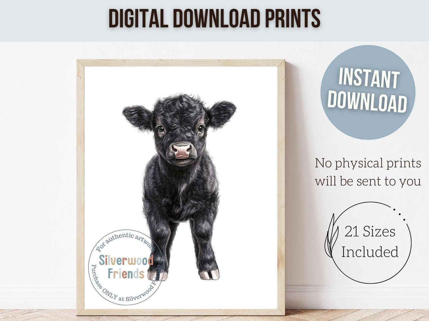 Peeking Cow Nursery Prints, Gender Neutral Cow Nursery Decor, Unisex Toddler Farm Bedroom Nursery Wall Decor, Black Angus Cow Digital Print