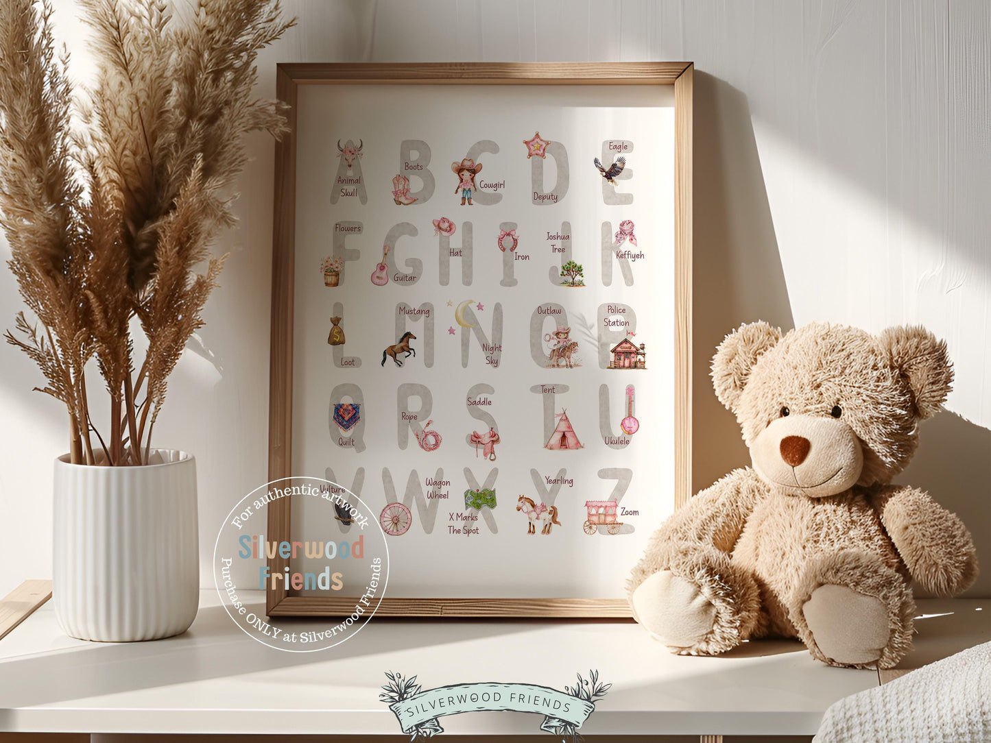 Cowgirl Alphabet and Number Print, Baby Girl Western Nursery Decor, Farmhouse Playroom Decor, Educational Classroom ABC Poster Digital Print