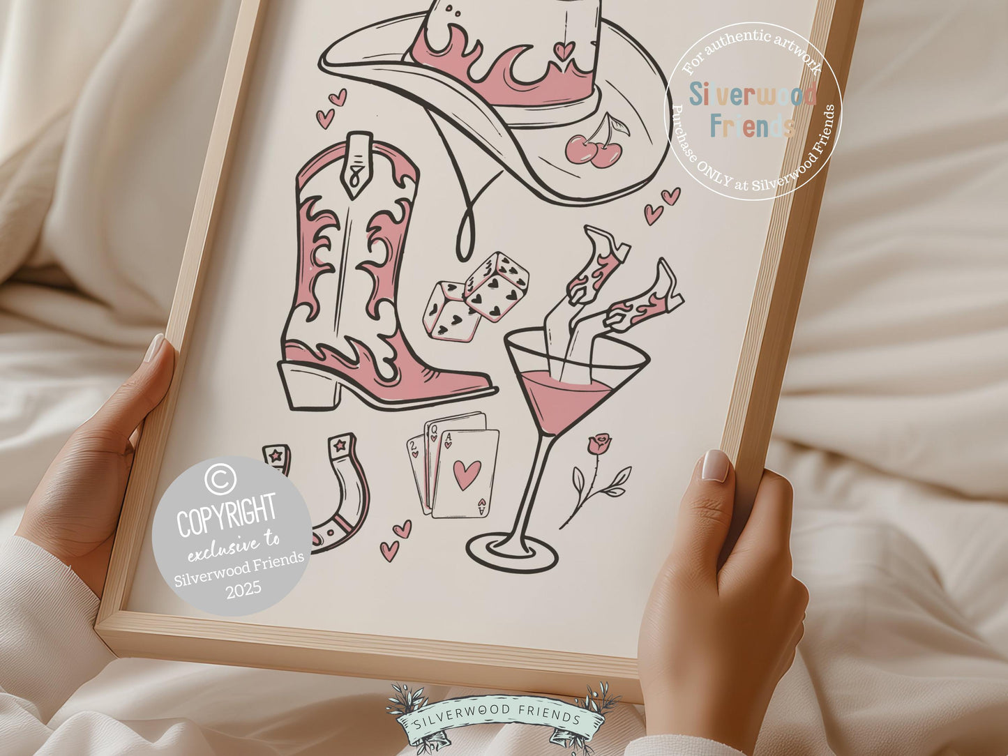 Pink Cowgirl Hat Print, Cowgirl Boots Print, Martini Print, Coquette Room Decor, Western Horse Shoe Wall Art, Dopamine Decor Digital Print