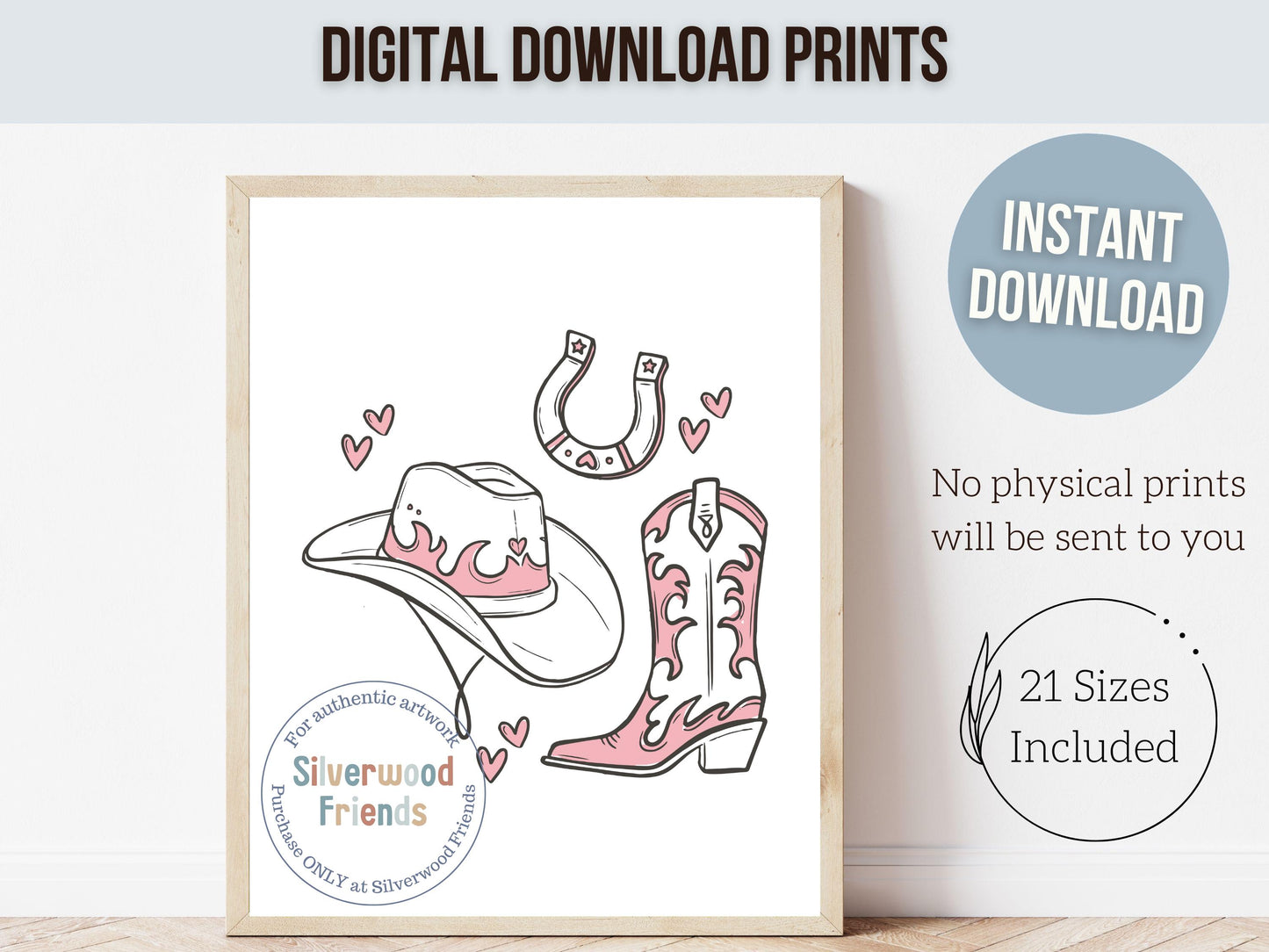Pink Cowgirl Hat, Boots, Martini, Playing Cards Print - 002