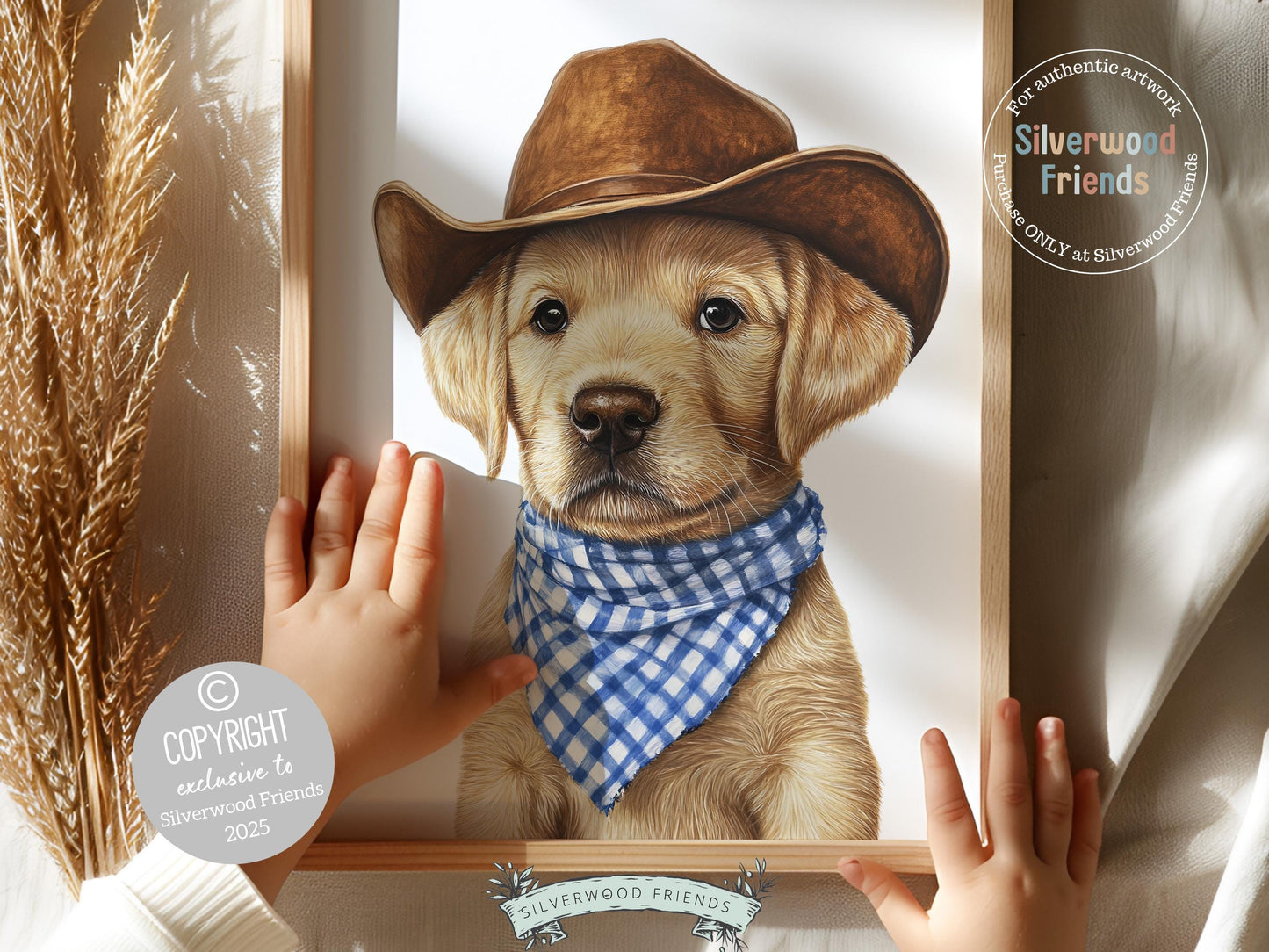 Labrador Dog Cowboy Hat Print, Cowboy Western Dog Nursery Decor, Cowboy Western Dog Nursery Wall Art, Yellow Labrador Puppy Digital Prints