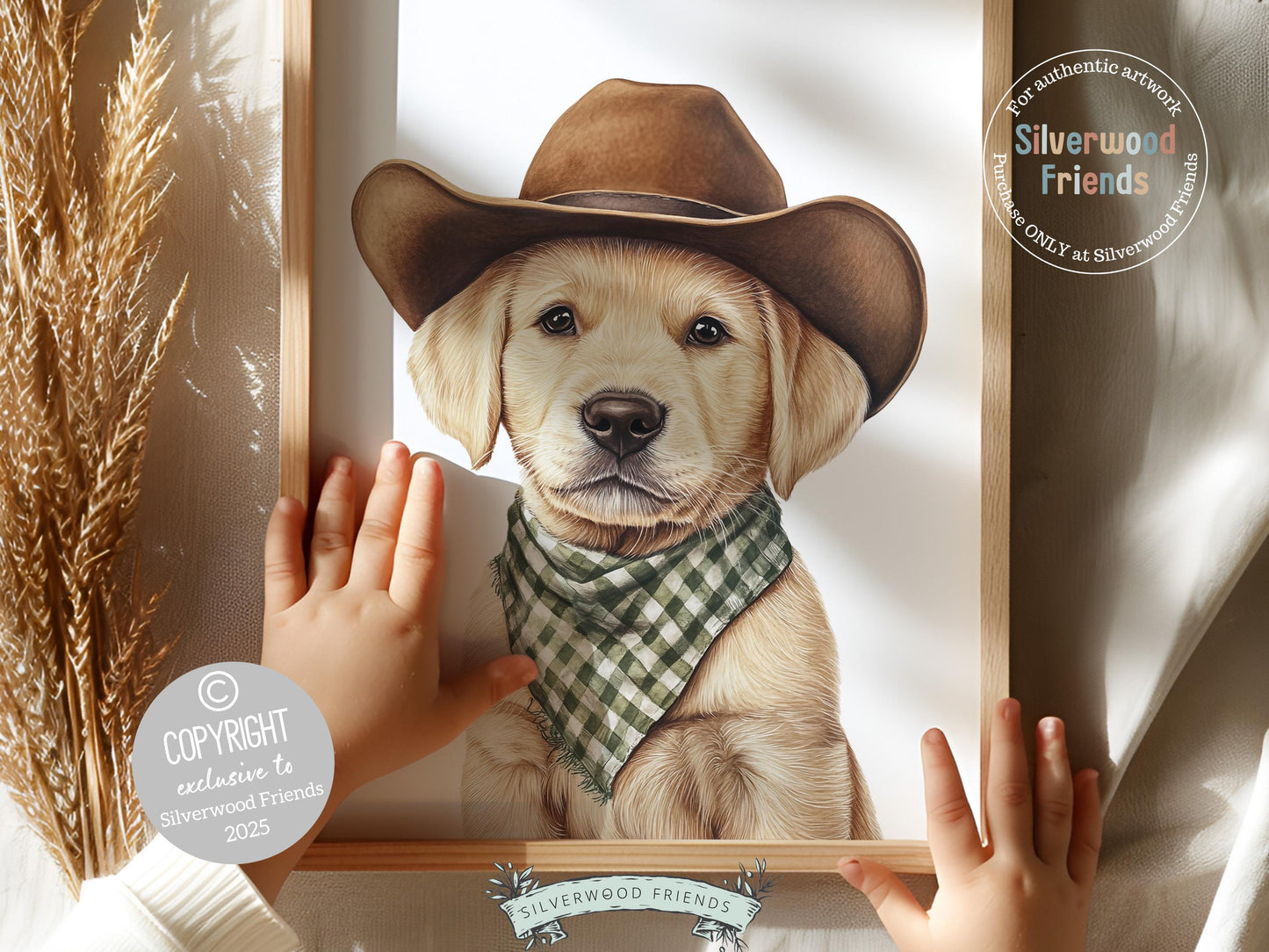 Labrador Dog Cowboy Hat Print, Cowboy Western Dog Nursery Decor, Cowboy Western Dog Nursery Wall Art, Yellow Labrador Puppy Digital Prints