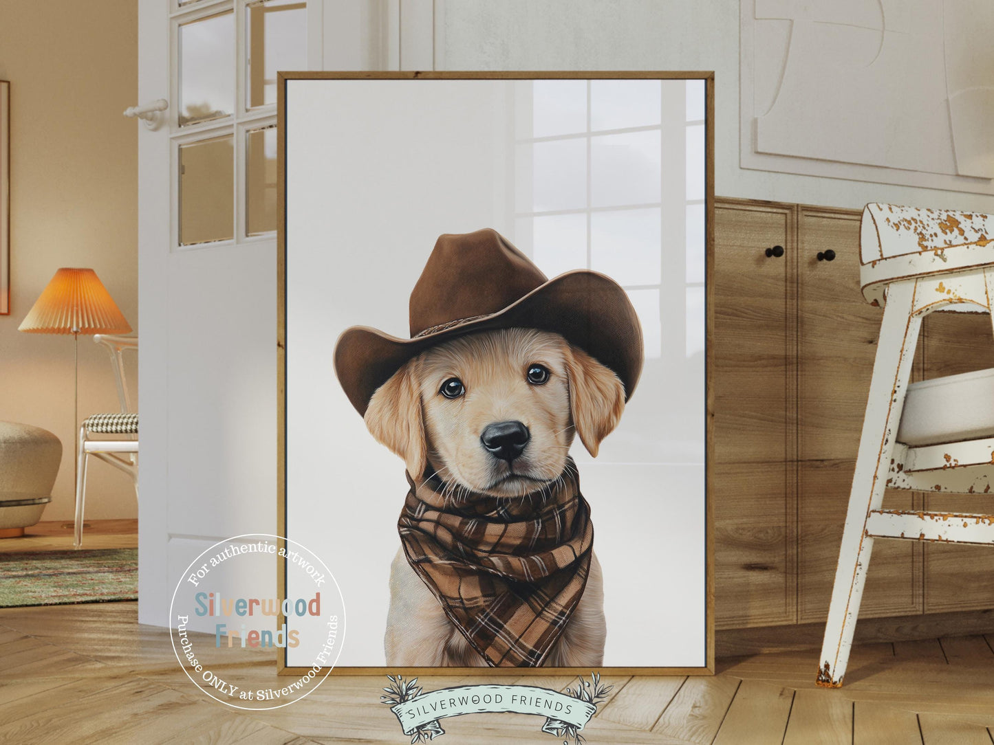 Labrador Dog Cowboy Hat Print,Neutral Cowboy Western Nursery Decor, Dog Nursery Wall Art, Mudroom Wall Decor Yellow Labrador Digital Print