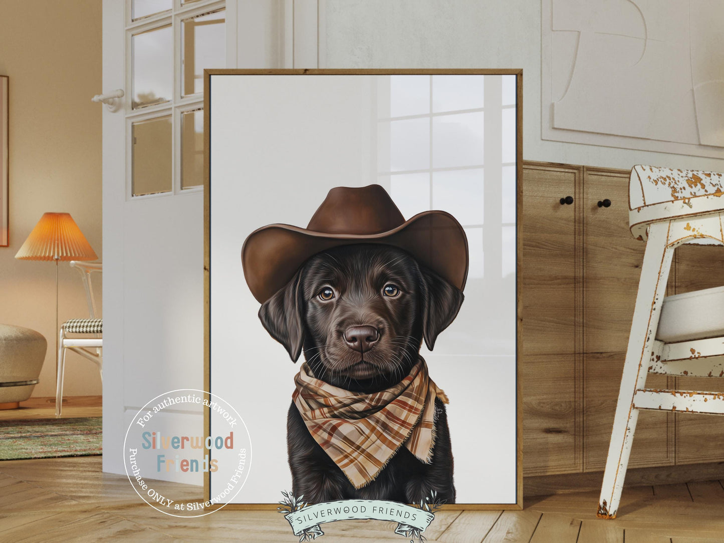 Labrador Dog Cowboy Hat Print,Neutral Cowboy Western Nursery Decor, Dog Nursery Wall Art, Mudroom Wall Decor Brown Labrador Digital Print