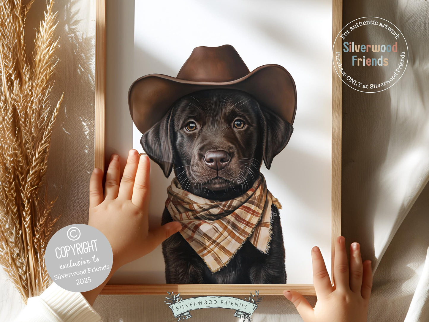 Labrador Dog Cowboy Hat Print,Neutral Cowboy Western Nursery Decor, Dog Nursery Wall Art, Mudroom Wall Decor Brown Labrador Digital Print