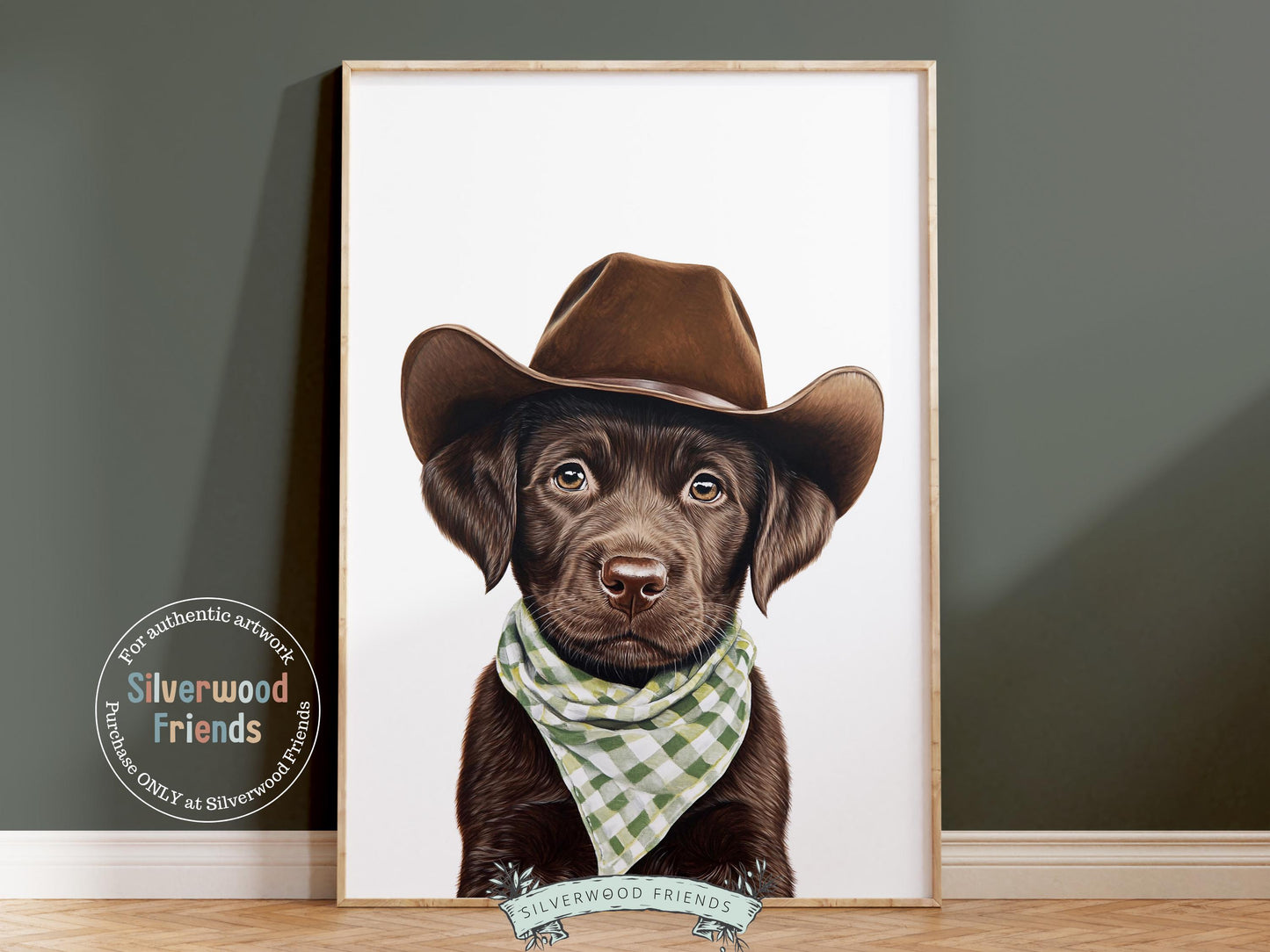 Labrador Dog Cowboy Hat Print, Neutral Cowboy Western Nursery Decor, Sage Green Nursery Wall Art, Mudroom Decor Labrador Dog Digital Print