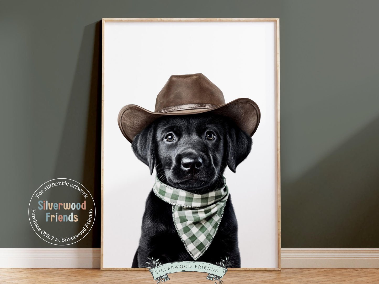 Labrador Dog Cowboy Hat Print, Neutral Cowboy Western Nursery Decor, Sage Green Nursery Wall Art, Mudroom Decor Labrador Dog Digital Print