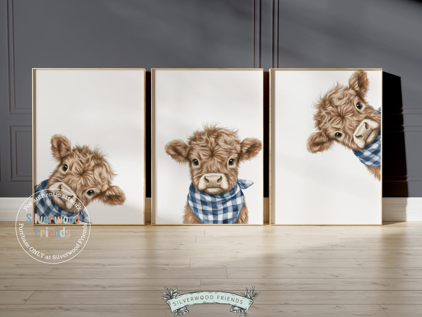 Peeking Highland Cow Nursery Print, Baby Boy Blue Highland Cow Nursery Decor, Highland Cow Gift, Boys Western Nursery Wall Art Digital Print