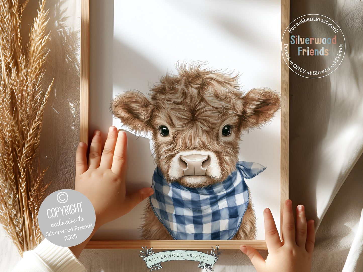 Peeking Highland Cow Nursery Print, Baby Boy Blue Highland Cow Nursery Decor, Highland Cow Gift, Boys Western Nursery Wall Art Digital Print