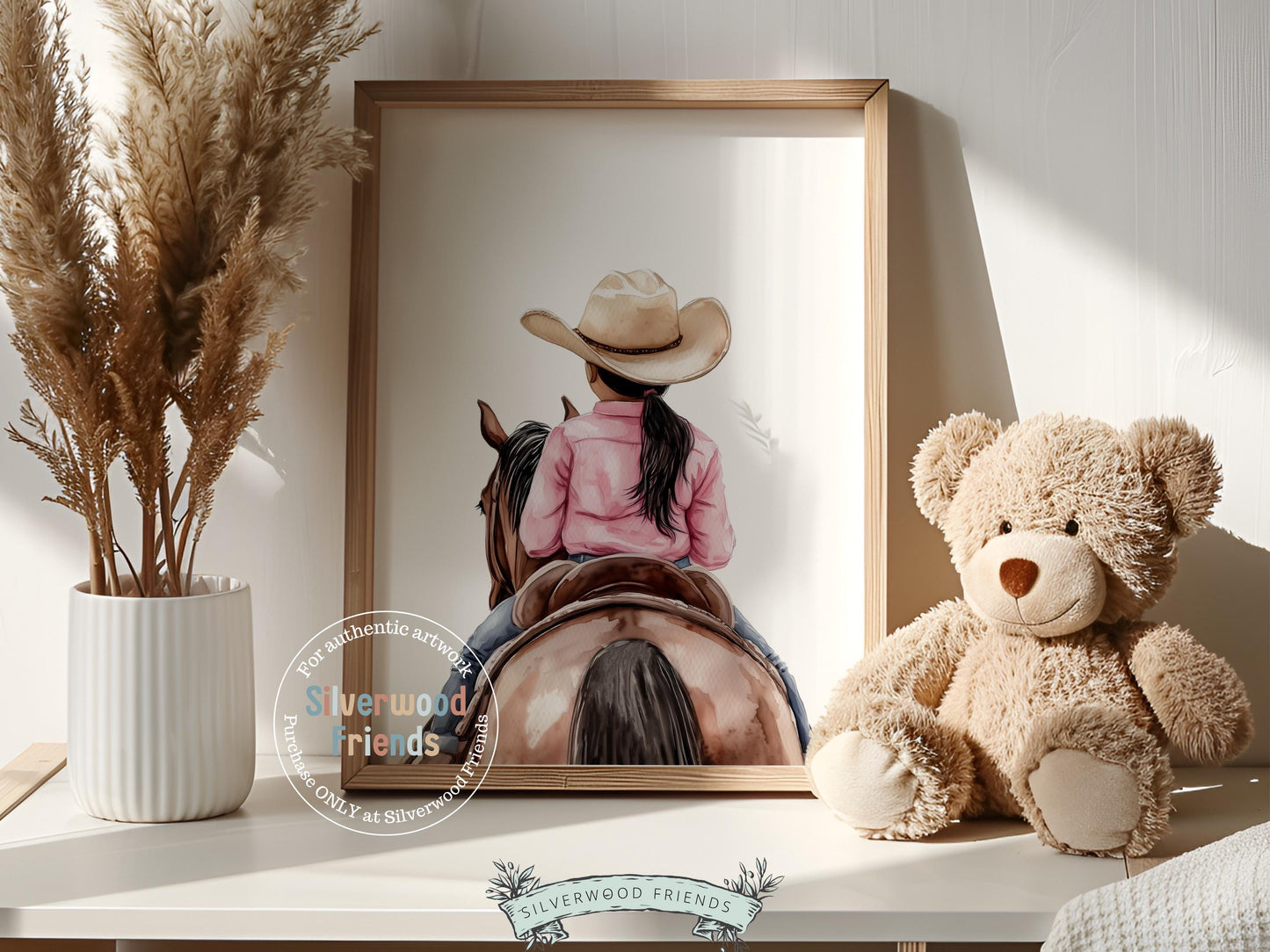 Cowgirl Nursery Print, Cowgirl Nursery Decor, Baby Girl Western Nursery Decor, Little Black Hair Girl Horse Riding Nursery Digital Print
