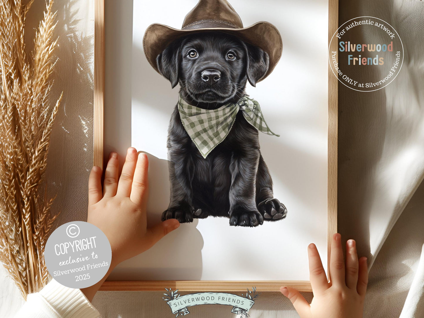 Labrador Dog Cowboy Hat Print, Neutral Cowboy Western Nursery Decor, Sage Green Dog Nursery Wall Art, Farmhouse Decor Labrador Digital Print