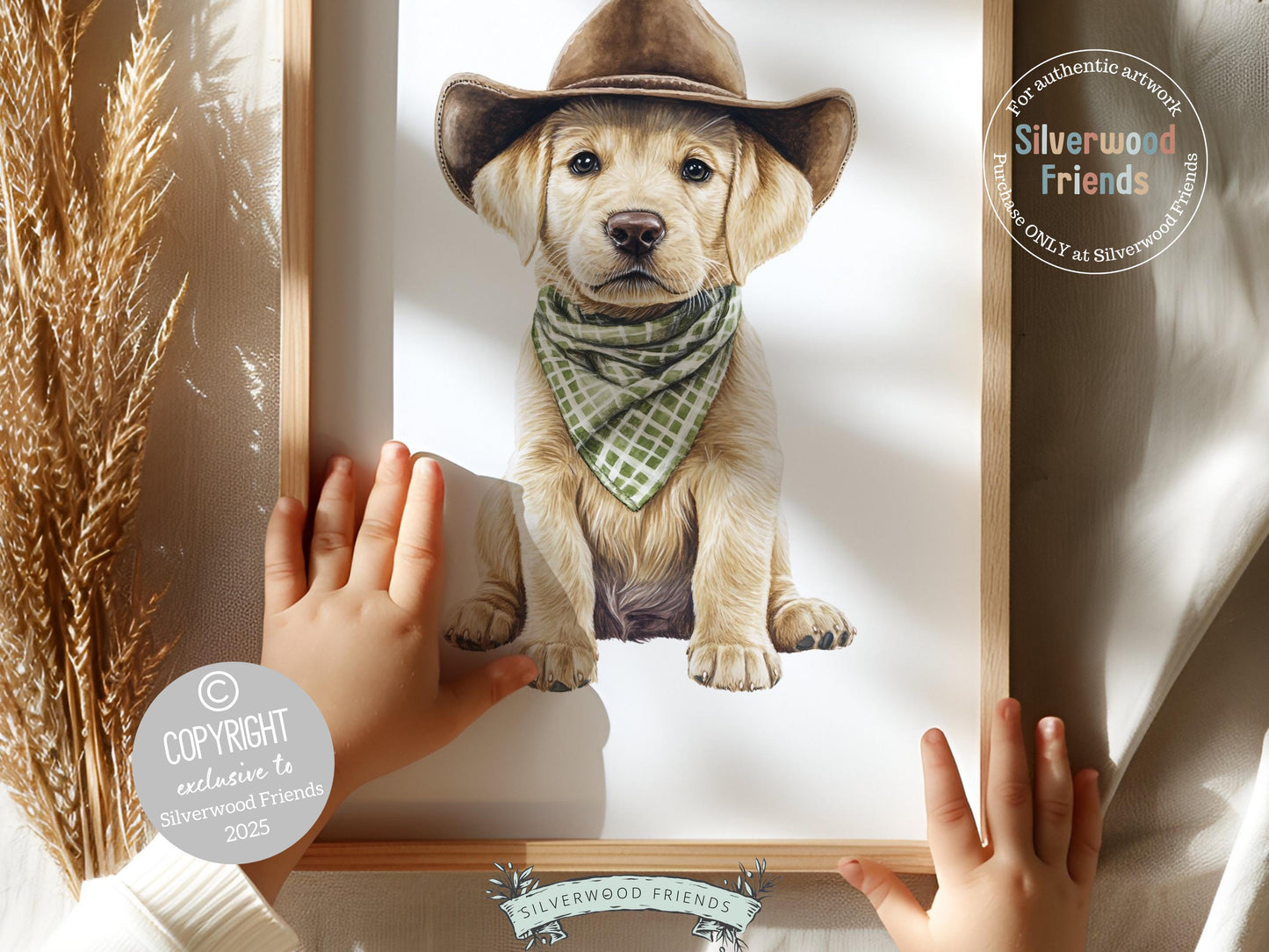 Labrador Dog Cowboy Hat Print, Cowboy Western Neutral Nursery Decor, Sage Green Dog Nursery Wall Art, Farmhouse Decor Labrador Digital Print