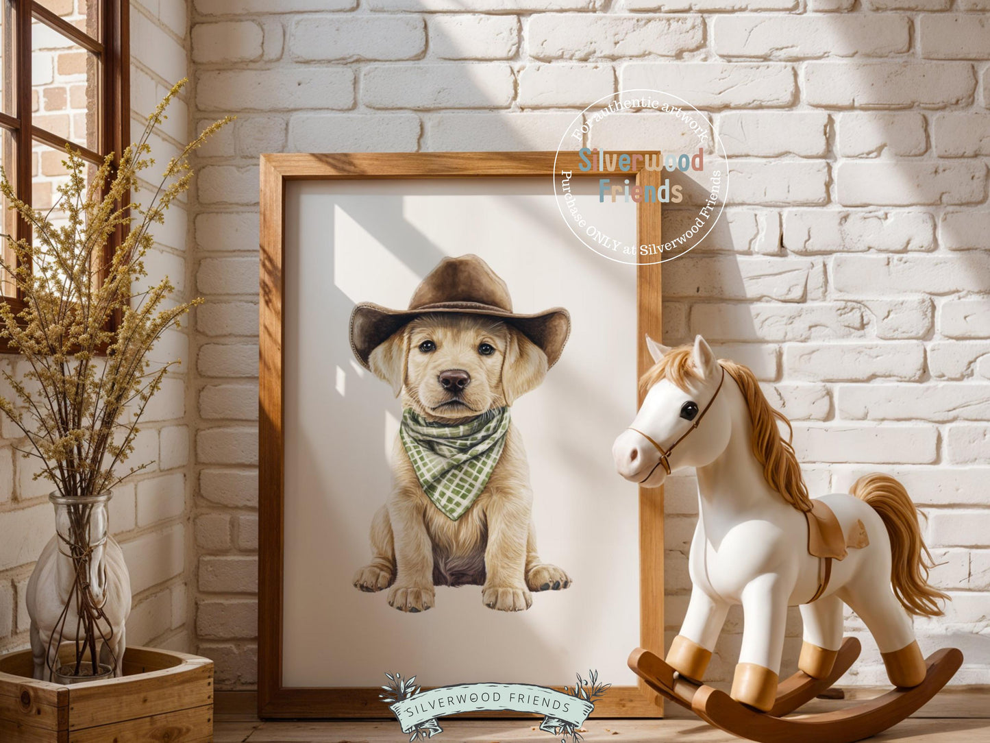 Labrador Dog Cowboy Hat Print, Cowboy Western Neutral Nursery Decor, Sage Green Dog Nursery Wall Art, Farmhouse Decor Labrador Digital Print
