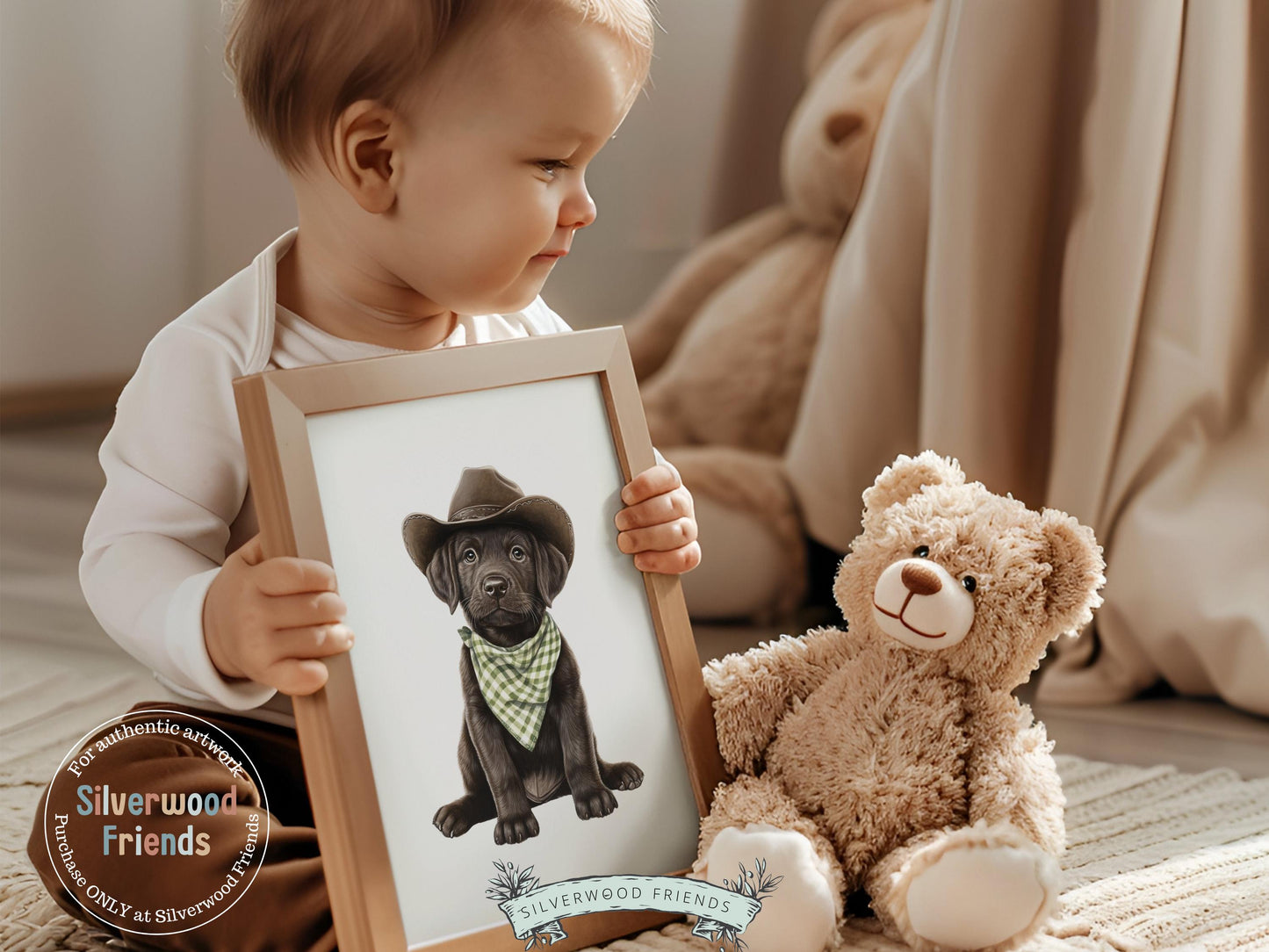 Labrador Dog Cowboy Hat Print, Cowboy Western Neutral Nursery Decor, Sage Green Dog Nursery Wall Art, Kids Farmhouse Dog Decor Digital Print