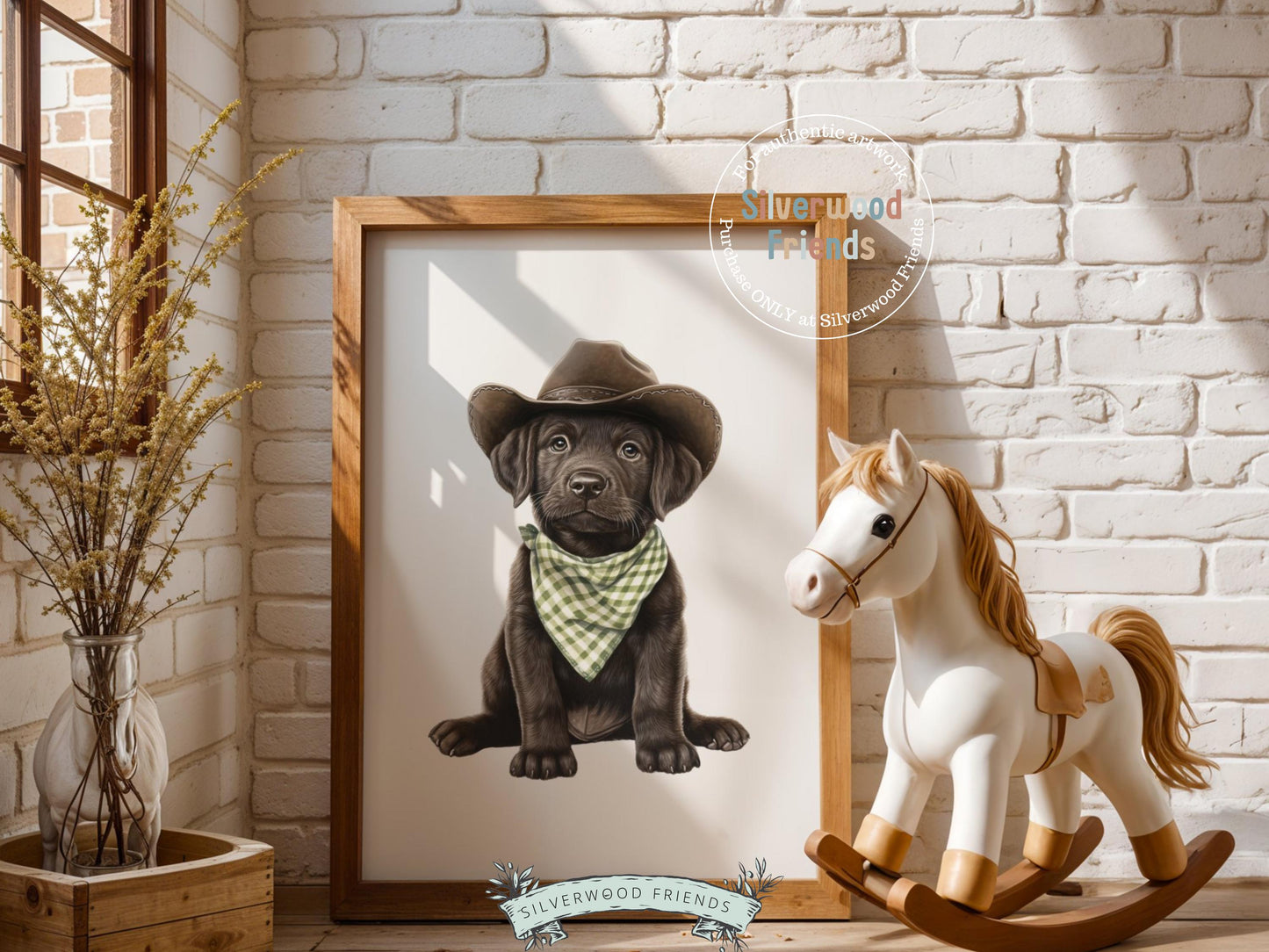 Labrador Dog Cowboy Hat Print, Cowboy Western Neutral Nursery Decor, Sage Green Dog Nursery Wall Art, Kids Farmhouse Dog Decor Digital Print