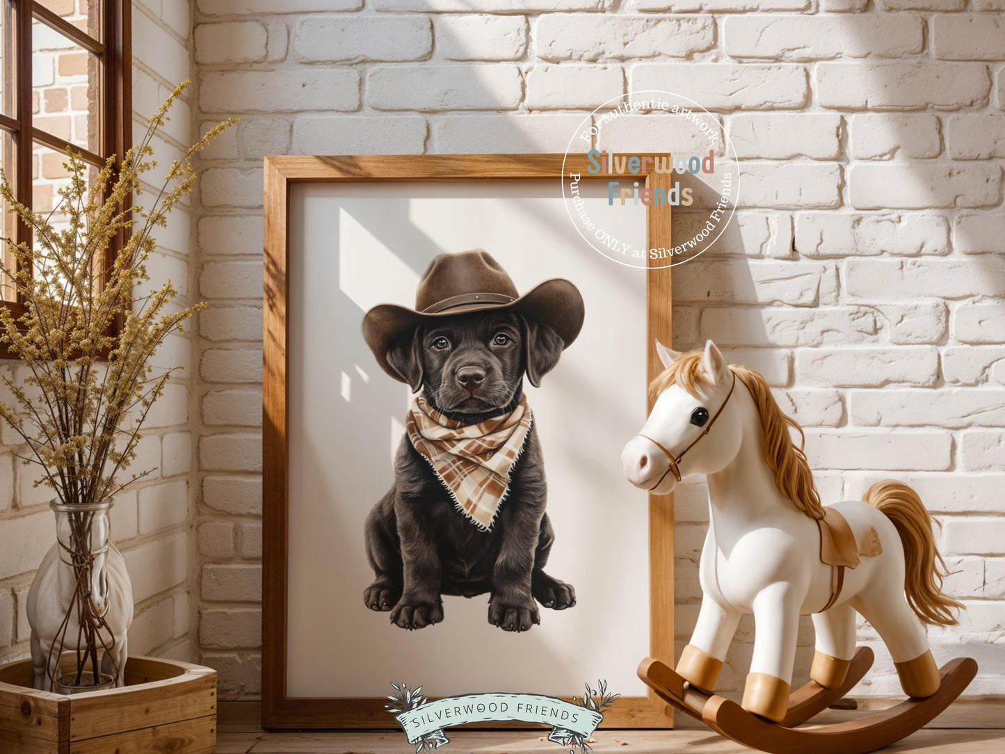 Labrador Dog Cowboy Hat Print, Cowboy Western Neutral Nursery Decor, Dog Nursery Wall Art, Kids Room Wall Decor, Pet Portrait Digital Print