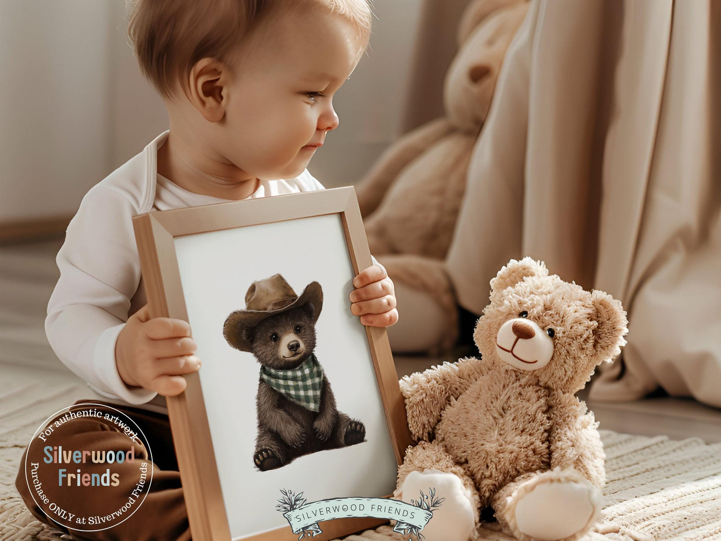 Woodland Bear Nursery Print, Cowboy Bear Nursery Decor, Western Nursery Decor, Baby Bear Nursery Wall Art, Woodland Nursery Digital Print