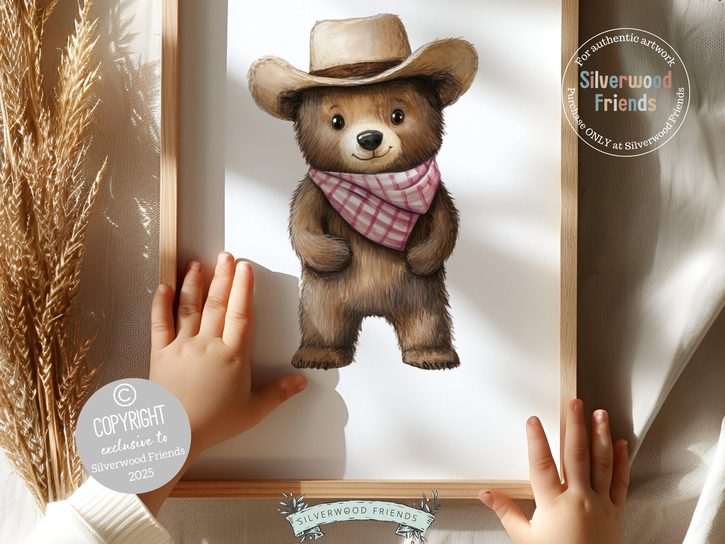 Woodland Bear Nursery Print, Baby Girl Cowgirl Western Nursery Decor, Pink Cowgirl Bear Nursery Wall Art, Girls Farmhouse Room Digital Print