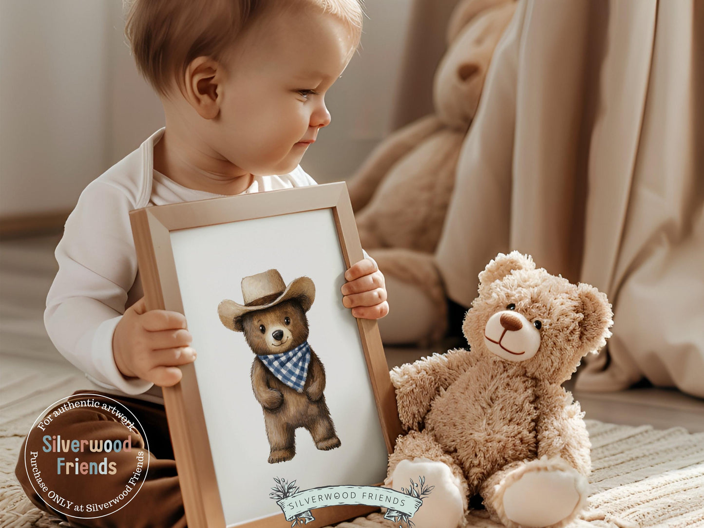 Woodland Bear Nursery Print, Baby Boy Cowboy Nursery Decor, Western Bear Nursery Decor, Baby Bear Western Nursery Wall Art Digital Print