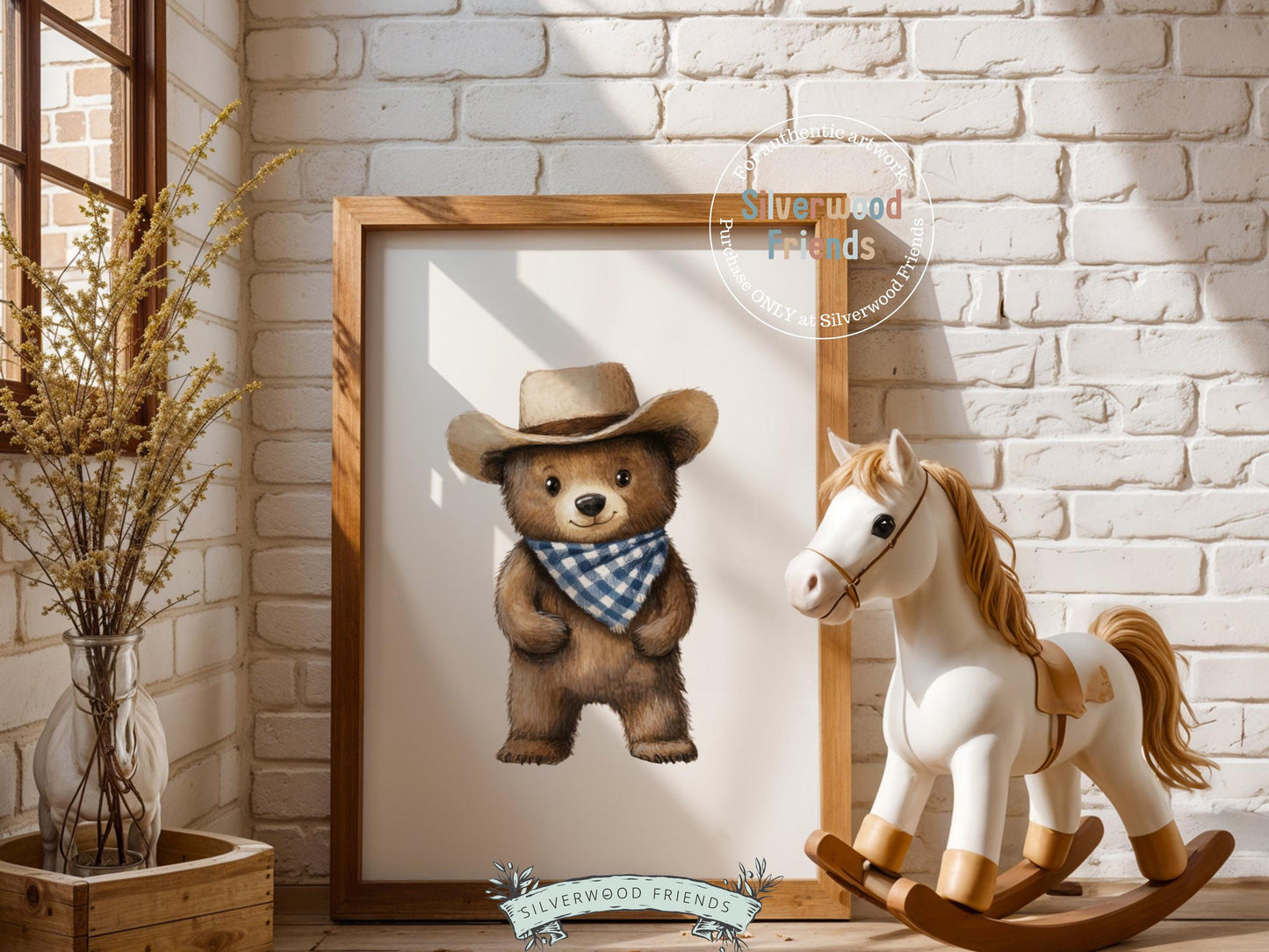 Woodland Bear Nursery Print, Baby Boy Cowboy Nursery Decor, Western Bear Nursery Decor, Baby Bear Western Nursery Wall Art Digital Print