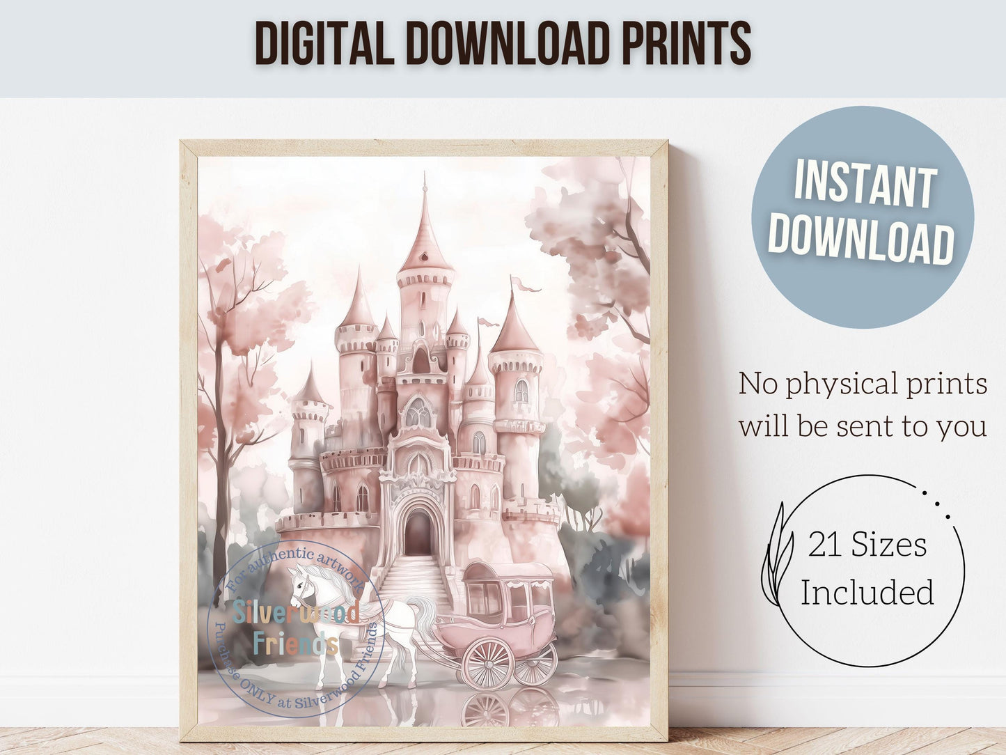 Baby Girl Princess Nursery Print, Princess Nursery Decor, Fairytale Nursery Wall Art, Baby Girl Fantasy Castle Room Wall Decor Digital Print
