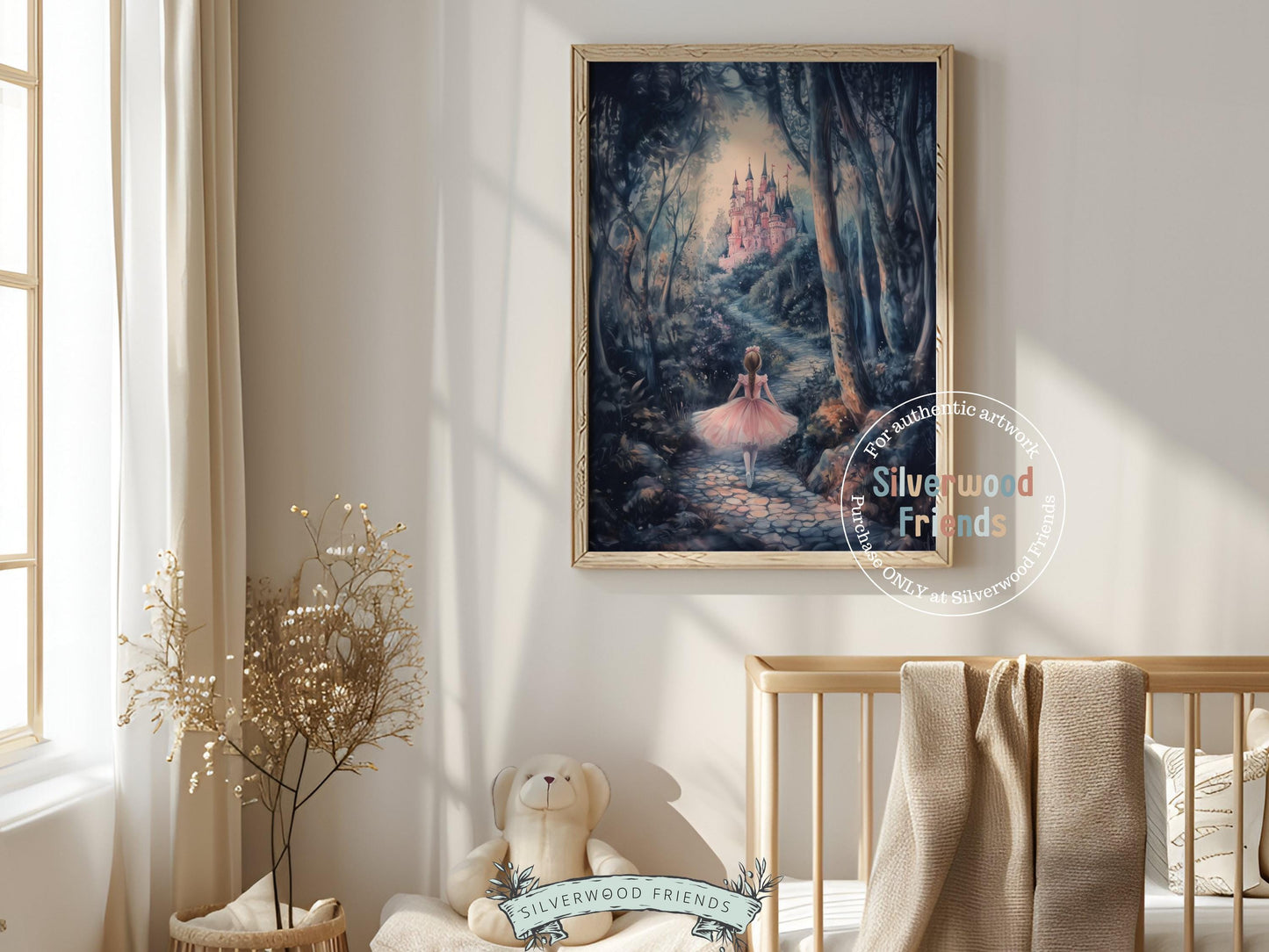 Baby Girl Princess Nursery Print, Fairytale Nursery Decor, Woodland Fairy Nursery Wall Art, Enchanted Forest Theme Wall Decor Digital Print