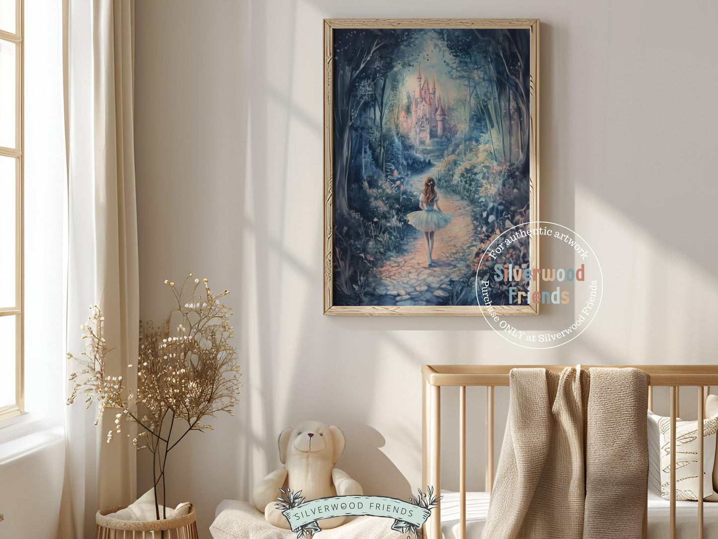 Baby Girl Princess Nursery Print, Fairytale Nursery Decor, Woodland Fairy Nursery Wall Art, Enchanted Forest Theme Wall Decor Digital Print