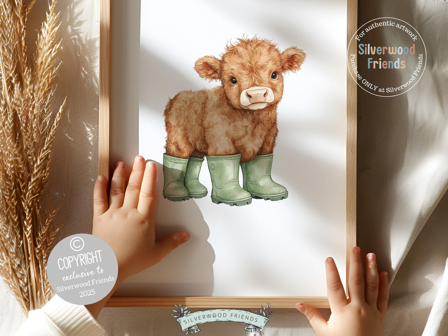 Baby Farm Animal Nursery Prints, Sage Green Highland Cow Western Nursery Decor, Green Dog Nursery Wall Art, Duck in Rainboots Digital Print