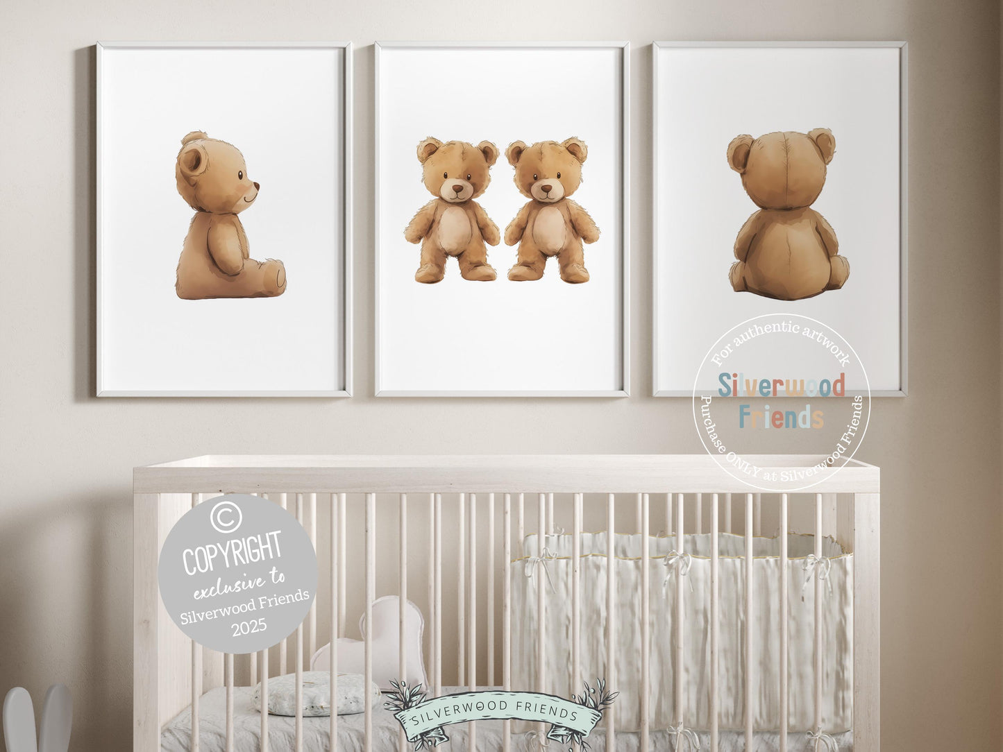 Teddy Bear Nursery Prints, Twin Sibling Woodland Teddy Bear Nursery Decor, Teddy Bear Twins Nursery Wall Art Neutral Nursery Digital Print