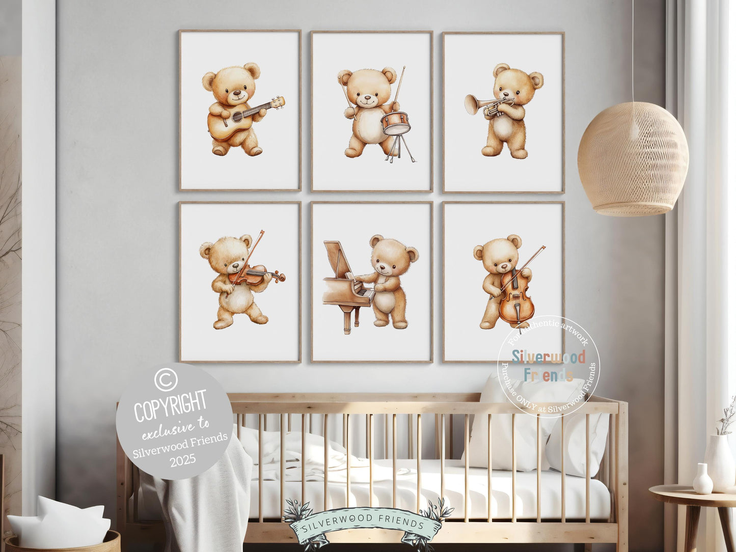 Teddy Bear Music Nursery Prints, Music Nursery Decor, Animals Playing Instruments, Bear Nursery Wall Art,Music Classroom Decor Digital Print