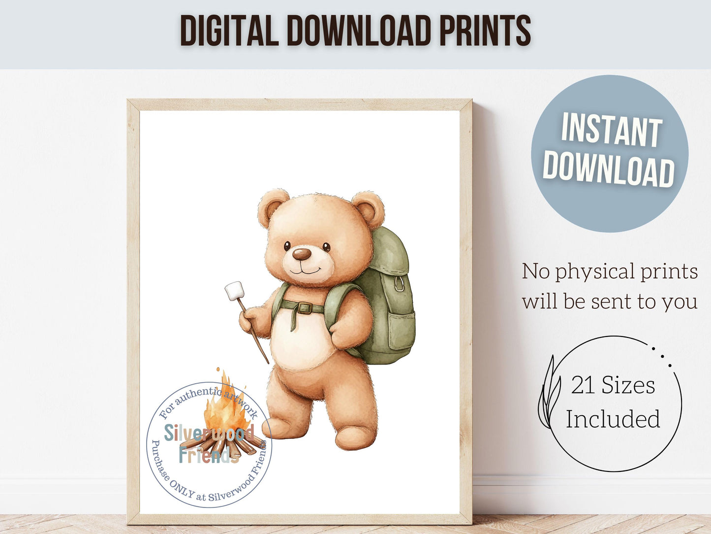 Camping Nursery Prints, Woodland Hiking Adventure Nursery Decor, Teddy Bear Fishing Neutral Nursery Wall Art, Nature Nursery Digital Prints