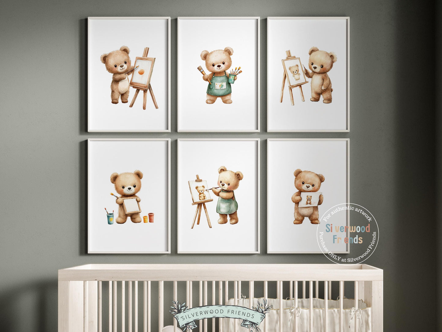 Artistic Teddy Bear Nursery Prints, Artist Bear Nursery Decor, Bear Nursery Wall Art, Creative Kids Room Art Classroom Decor Digital Print