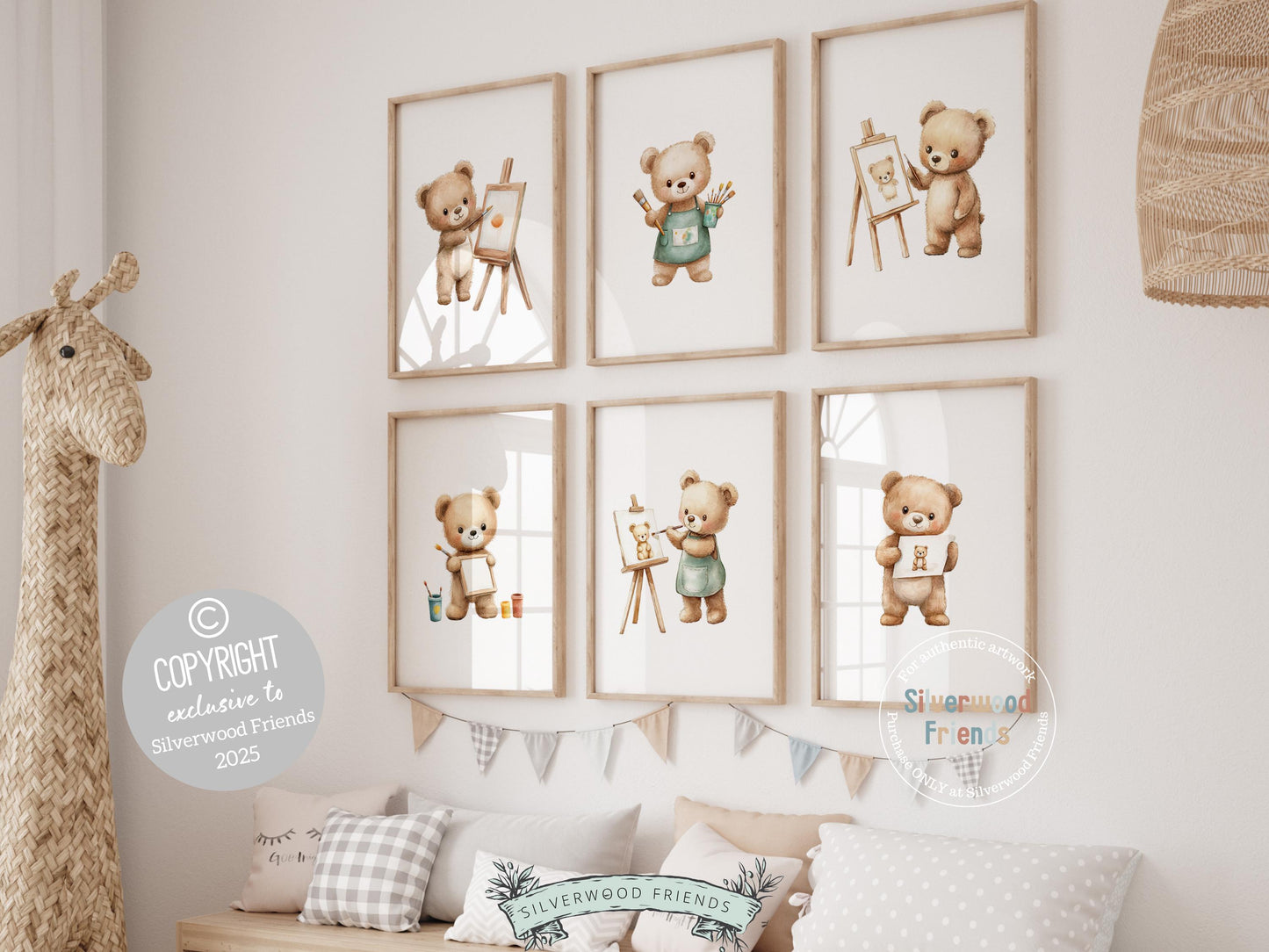 Add a splash of creativity to your little one’s space with our charming Artistic Teddy Bear Nursery Prints! Featuring cute teddy bears painting, these prints are perfect for artistic kids' rooms and make a heartwarming, gender-neutral baby shower gift for families who love art. 🎨🐻