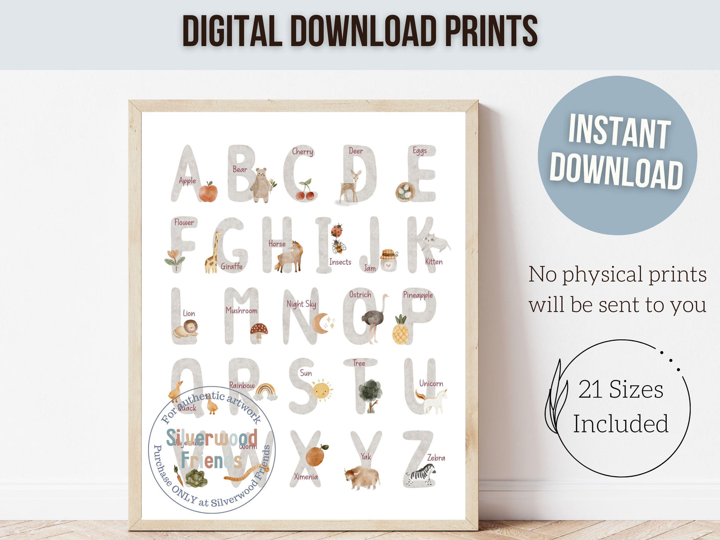 Woodland Alphabet Number Poster, Boho Woodland Nursery Decor, Forest Animal abc Poster, Educational Woodland Classroom Decor Digital Print