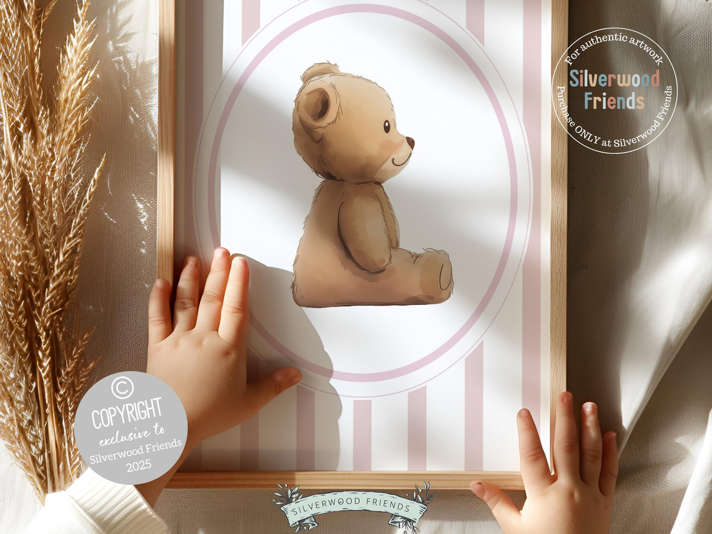 Baby Bear Nursery Prints, Baby Girl Pink Woodland Bear Nursery Decor, Teddy Bear Nursery Wall Art, Baby Girl Woodland Animal Digital Prints