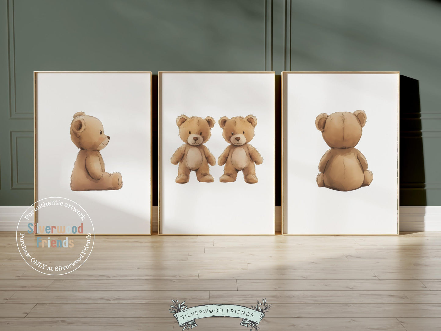 Teddy Bear Nursery Prints, Twin Sibling Woodland Teddy Bear Nursery Decor, Teddy Bear Twins Nursery Wall Art Neutral Nursery Digital Print