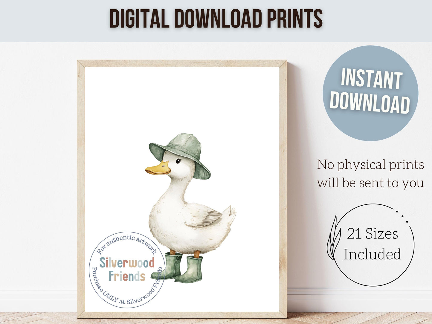 Duck Nursery Print, Sage Green Duck Nursery Decor, Gender Neutral Duck Nursery Wall Art, Kids Cute Baby Farm Animal Wall Decor Digital Print