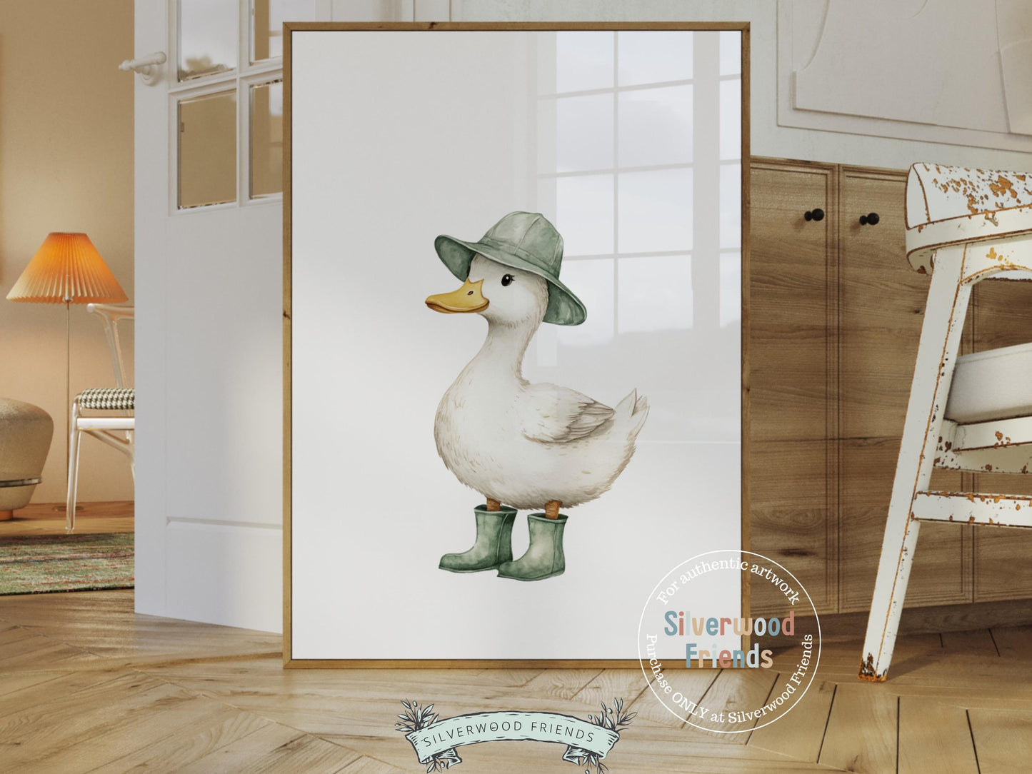 Duck Nursery Print, Sage Green Duck Nursery Decor, Gender Neutral Duck Nursery Wall Art, Kids Cute Baby Farm Animal Wall Decor Digital Print