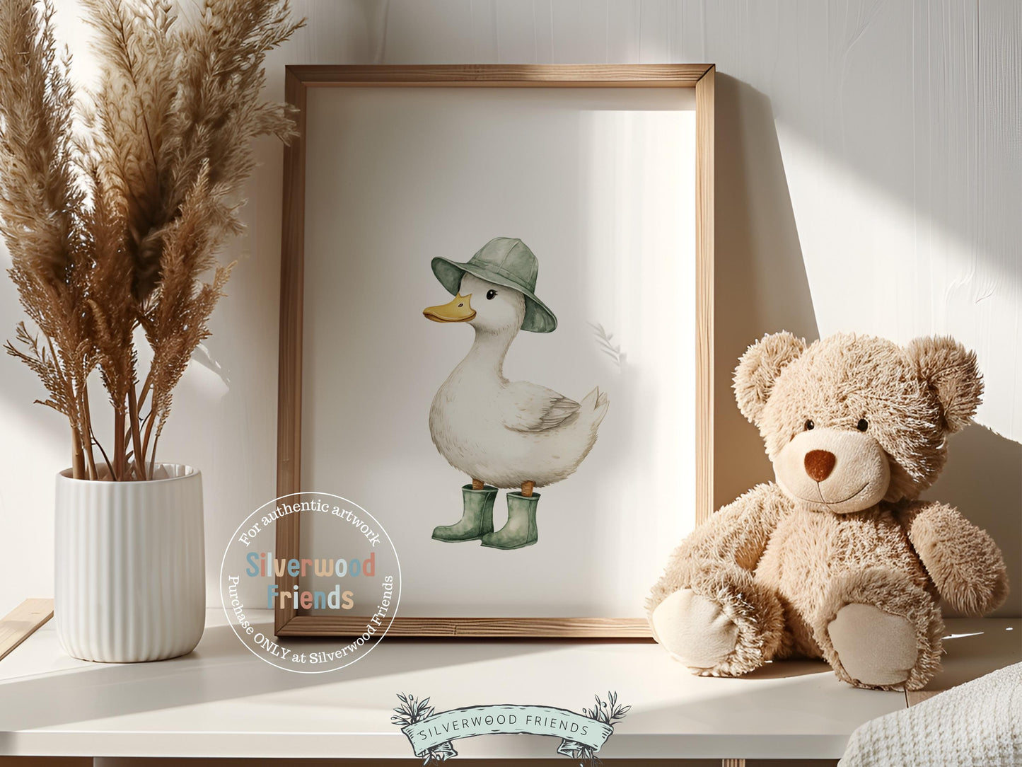 Duck Nursery Print, Sage Green Duck Nursery Decor, Gender Neutral Duck Nursery Wall Art, Kids Cute Baby Farm Animal Wall Decor Digital Print