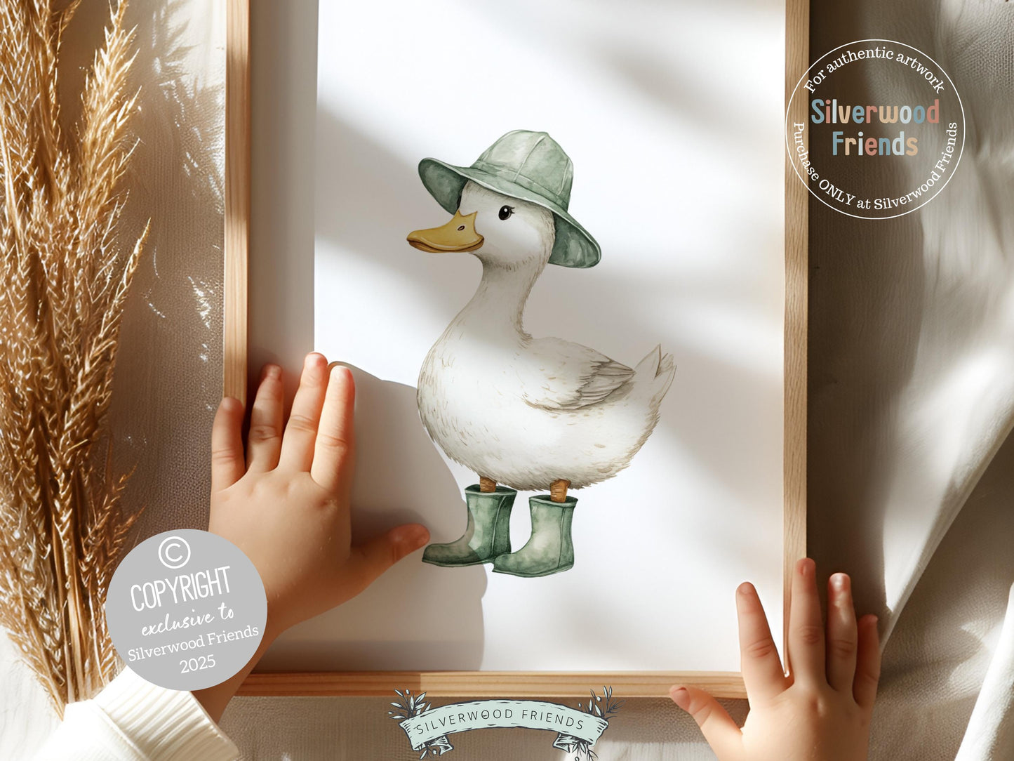 Duck Nursery Print, Sage Green Duck Nursery Decor, Gender Neutral Duck Nursery Wall Art, Kids Cute Baby Farm Animal Wall Decor Digital Print