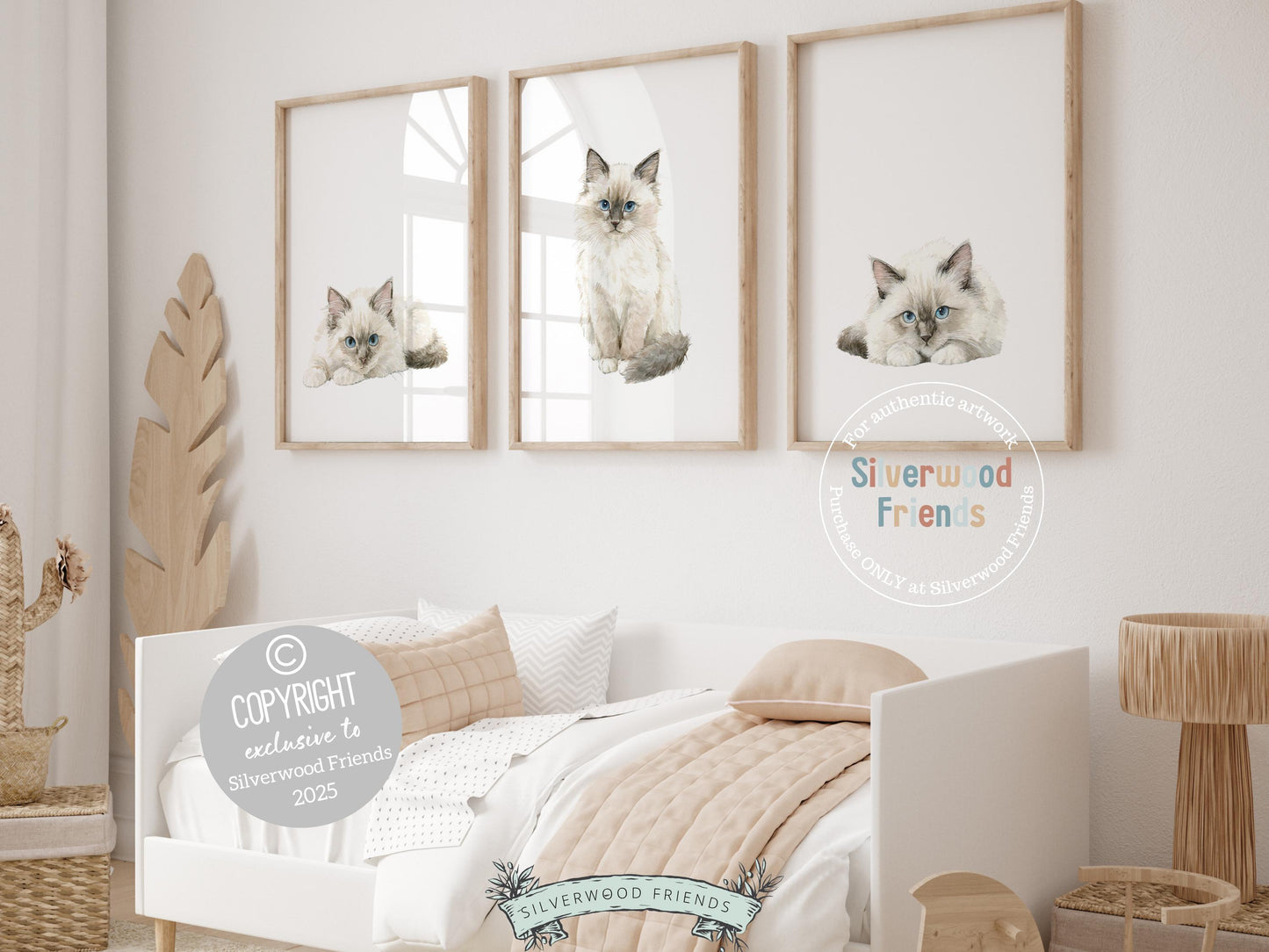 Add a touch of feline charm to your space with this adorable set of 3 Ragdoll kitten prints—perfect for cat-themed nursery decor or any cat lover’s gallery wall. Featuring soft watercolor details and sweet expressions, these prints bring warmth, whimsy, and a cozy cuddly feel to any room.