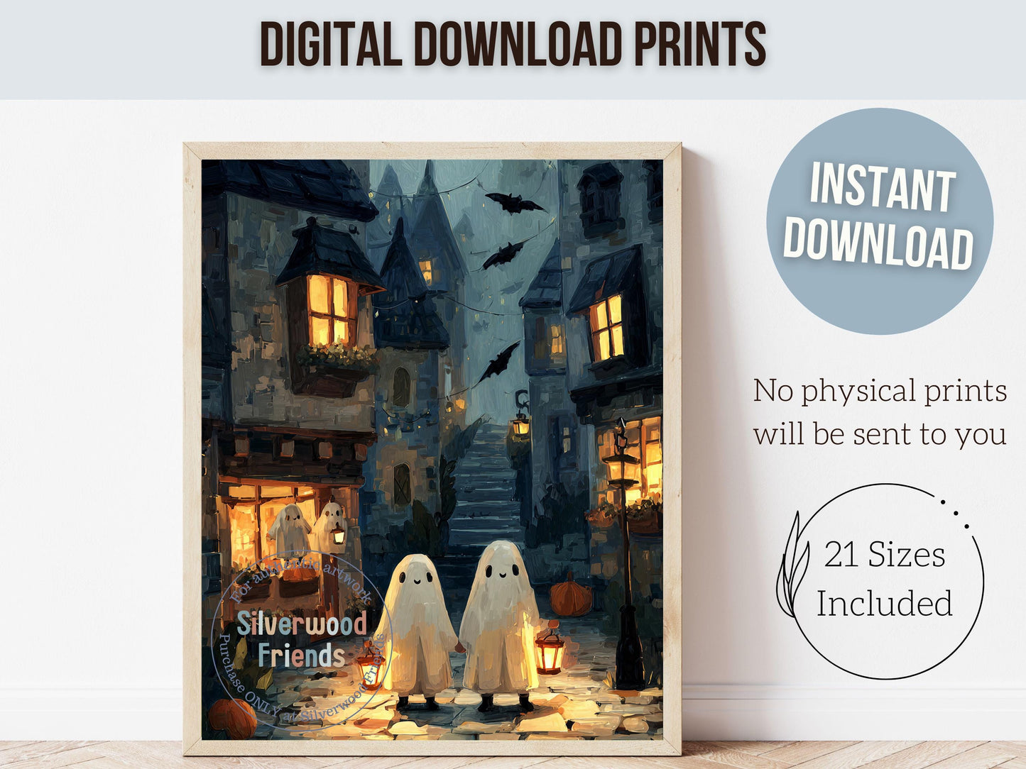 Vintage Halloween Ghost Print, Halloween Printable Wall Art, Cozy Pumpkin Street Fall Decor, Ghost Oil Painting Print, Spooky Digital Print